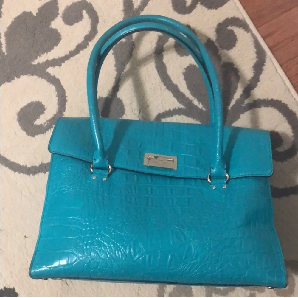 Kate Spade Orchard Valley Sinclair Turquoise Satchel Crocodile Embossed Leather